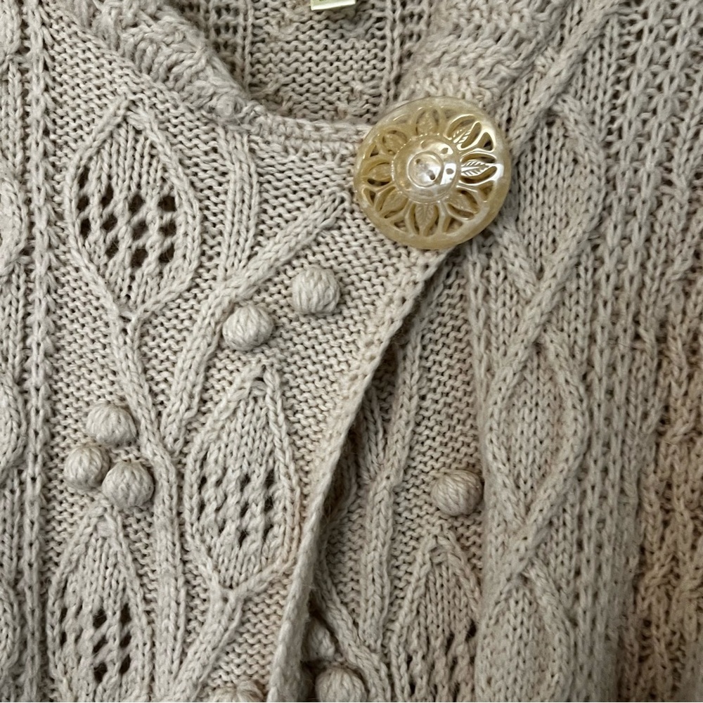 Sigrid Olsen Longline Wool Blend Sweater Duster Cardigan fisherman Cream M - Picture 8 of 11